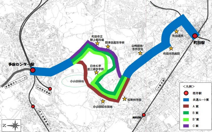 町田駅方面の路線延伸ルート